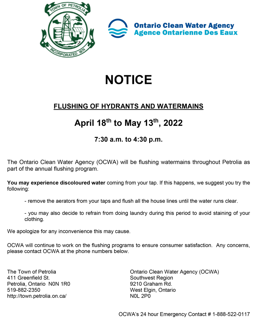 Flushing of Hydrants - April 18 - May 13