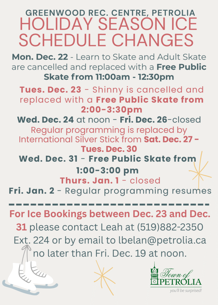 Holiday Ice Schedule